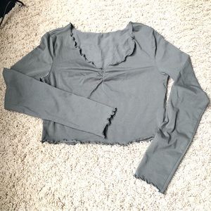 Shein Basic Long Sleeve Crop Top Medium Green